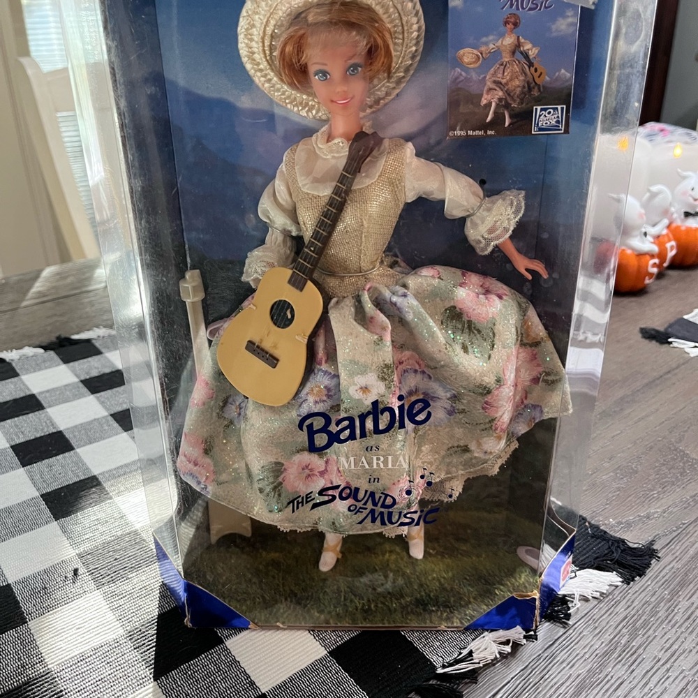 Barbie “Maria from the Sound of Music” in Floral Dress with Guitar and Straw Hat